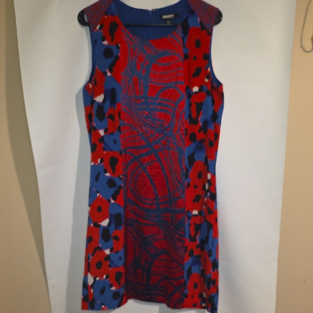 DKNY Red Blue Dress Silk Sleeveless Feminine Womens Size 10